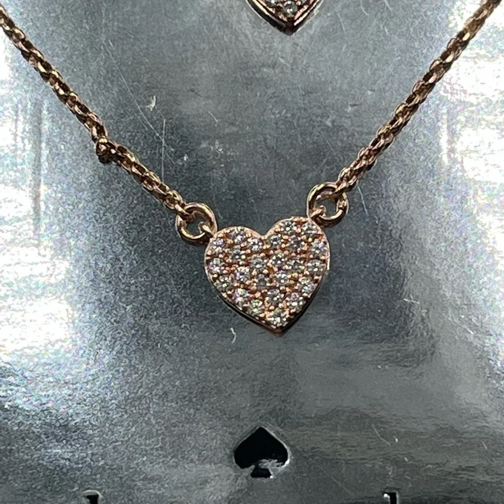 Kate Spade Yours Truly Boxed Rose Gold Dainty Pave‎ Necklace and Earring set New